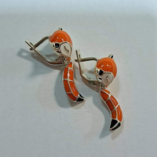 Серебряные серьги Лисица с эмалью